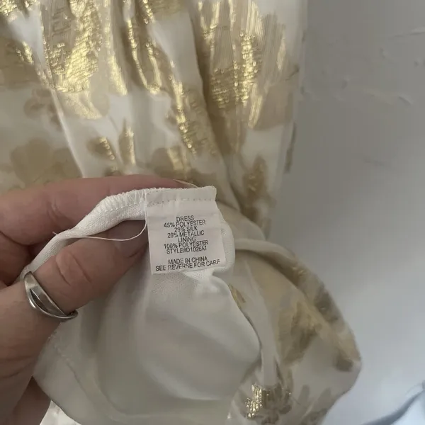Huesday Size Small Gold Foil‎ Metallic Silk Floral Special Occasion Mini Dress - Image 6