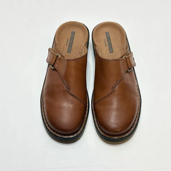 Clarks Women's Brown Leather Soft Cushion Clog Mule Size 7.5 Slip On - Image 7