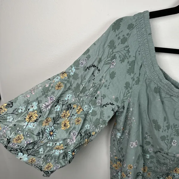 Maurices XL Blouse Womens Boho Green Floral Stretch‎ Neckline Off Shoulder - Image 8