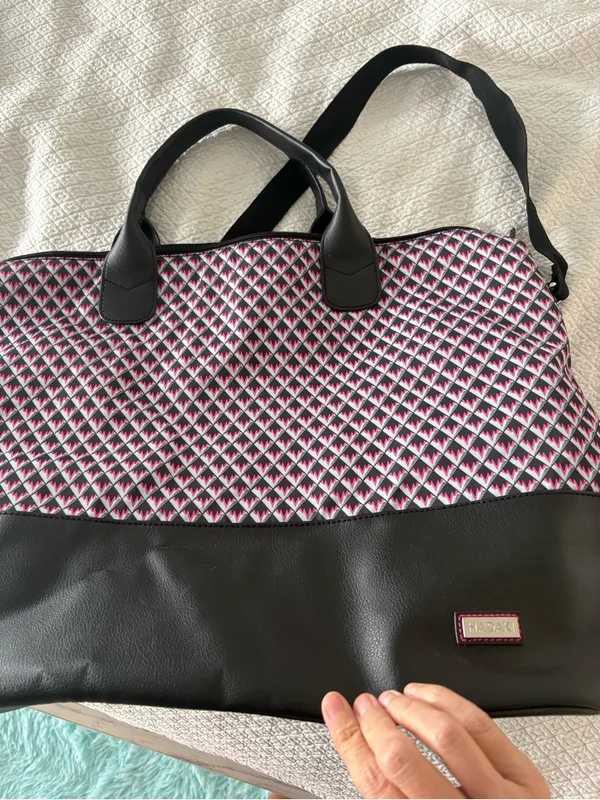 HADAKI by Kalencom Weekender Duffel Bag Pink Black Geometric Travel Shoulder - Image 7