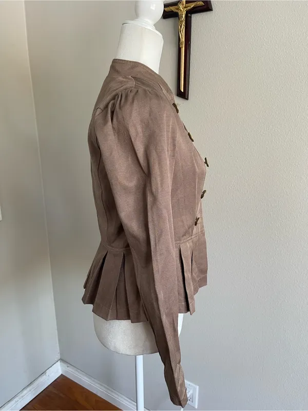 Arden B Taupe Military-Style Peplum Jacket with Gold Buttons - Image 4