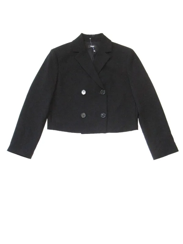 NWT Theory Crop Double-Breasted Jacket in Black Admiral Crepe Blazer 4 - Image 5