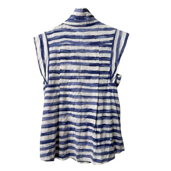 Humming Bird Women Size Measured Button Down Blouse‎ Short Sleeve Stripe Pocket - Image 2