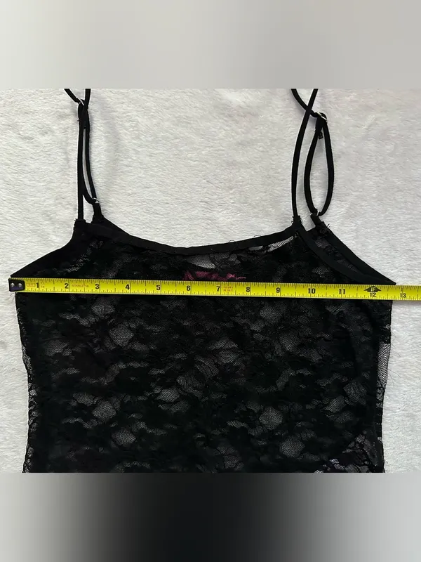 Edikted Gianna Sheer Lace Tank Top Black Size Small Floral Spaghetti Strap - Image 2