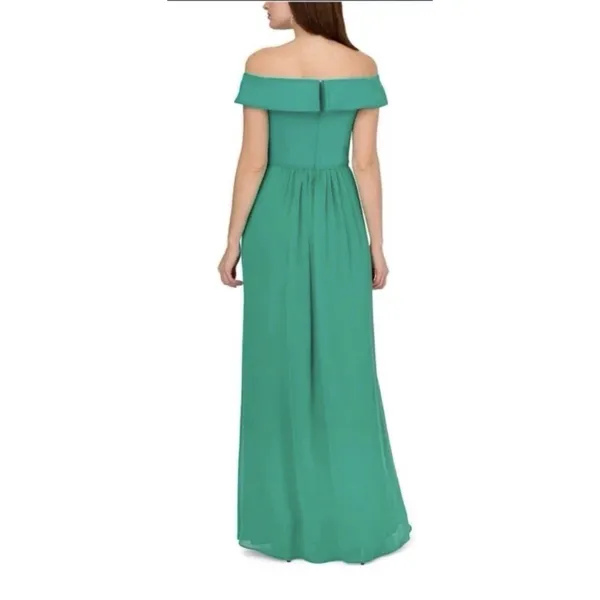 Adrianna Papell Women's‎ Green Off The Shoulder Crepe Chiffon Gown Size 2 NWT - Image 2