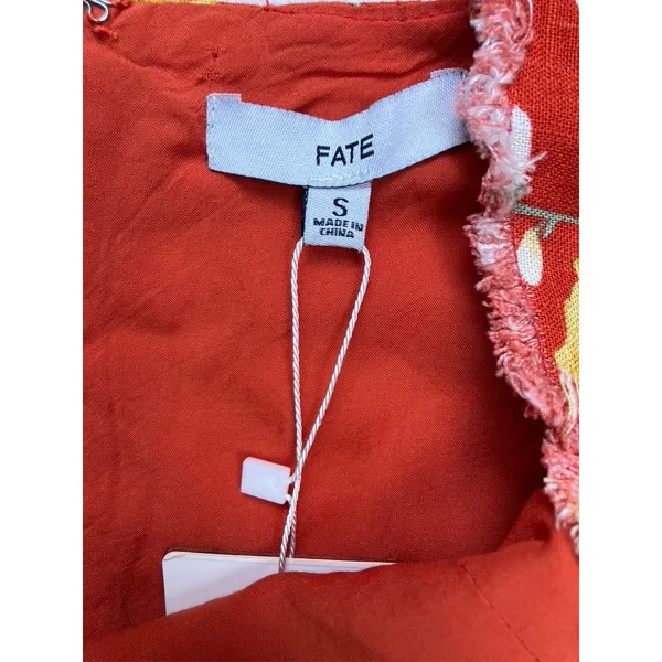 Fate Womens Red Floral Linen Blend Mini Dress Frayed Tiers Pockets‎ Small NWT - Image 5