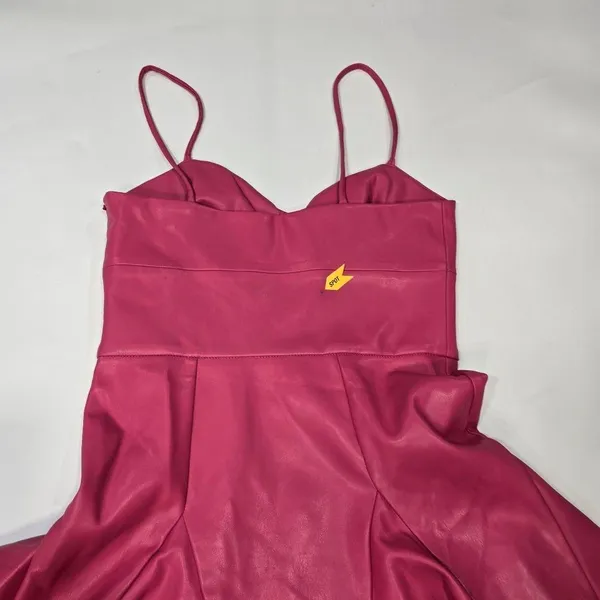 Susana Monaco Faux Leather Corset Flare Dress in Azalea - Image 11