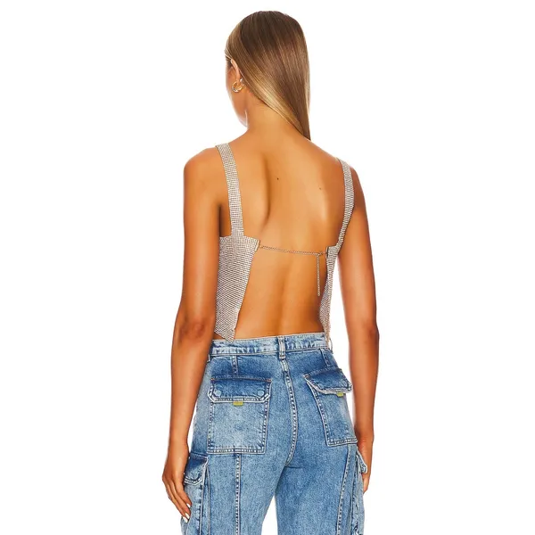 NWT Superdown Mackenzie Rhinestone Chainmail Sleeveless Adjustable Crop Top - Image 3