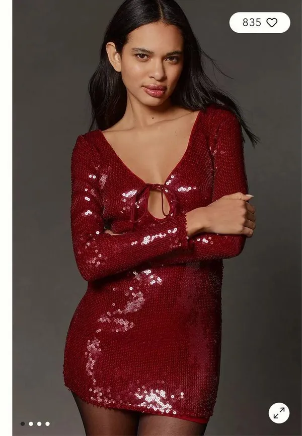 Anthro -Bardot Verona Long-Sleeve Sequin Mini Dress Size 10 - Image 2
