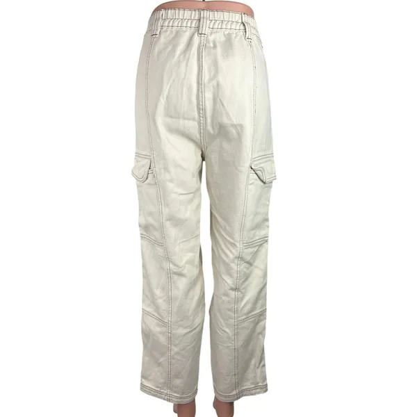 Pacsun Women's White Elastic Waist Relaxed Straight Leg Denim Cargo Jeans Size M - Image 3