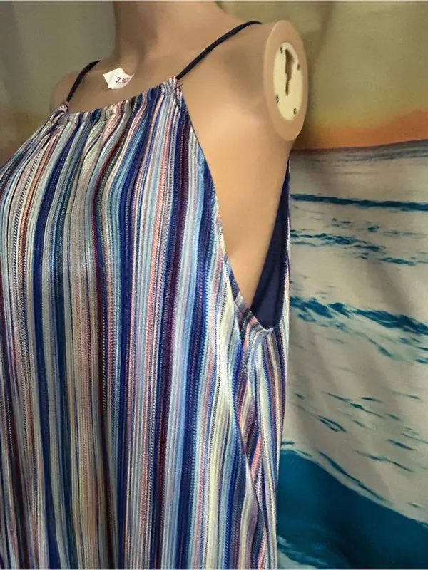 Caramela Striped Halter Maxi Dress in Blue White & Red MD - Image 5