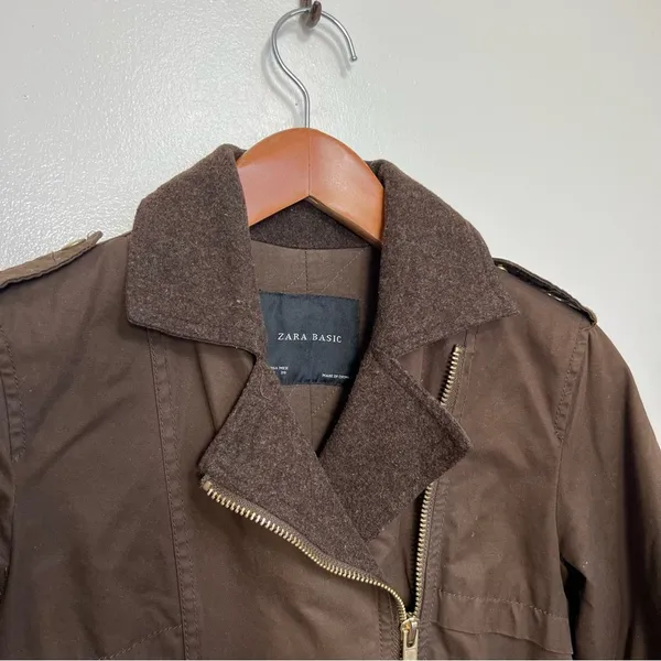 Zara Basic Brown Womens Parka Jacket Small - Image 5