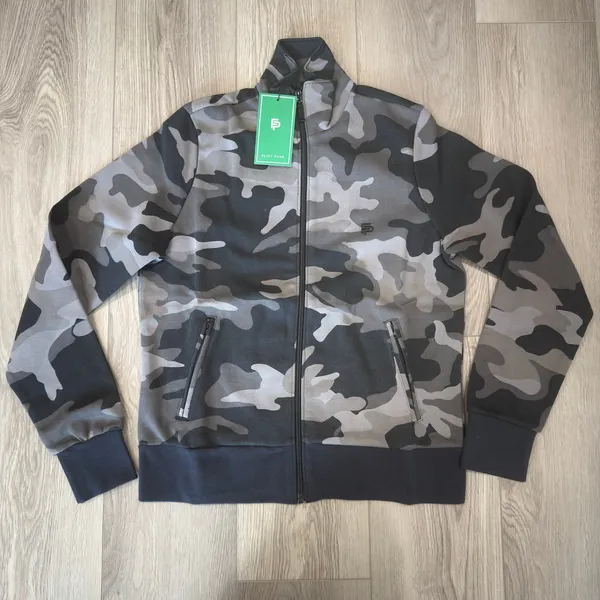 Flint Park Court Jacket Tennis Black Camo Active Organic Cotton Full Zip NWT S - Image 2