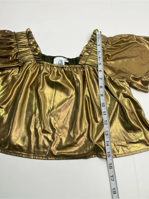 Queen Of Sparkles Metallic Gold Flutter Top Women's XS Cropped *TINY FLAW - Image 5