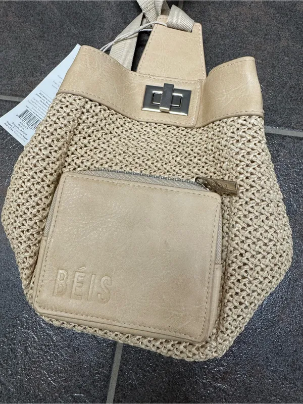 BEIS The Naturals Sling Rattan Woven Crossbody Bag Purse Beige NEW NWT Sold Out - Image 7