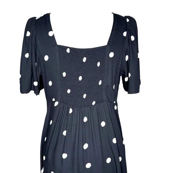 Old Navy M Polka Dot Midi Dress Navy Full‎ Button Front Classic Empire Waist - Image 9