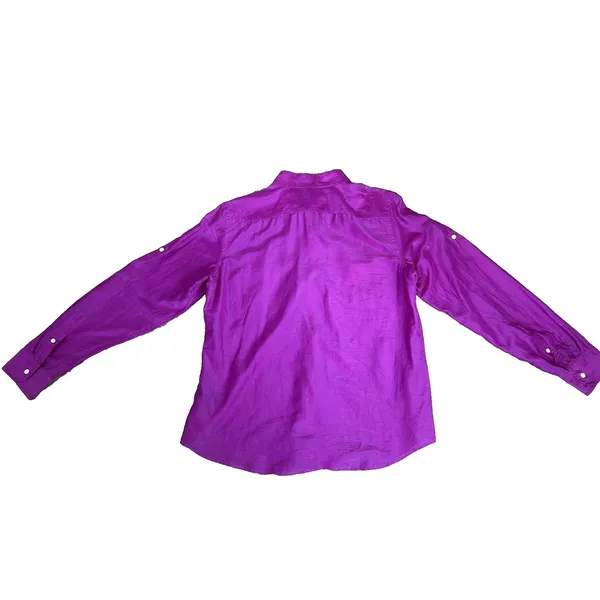 Lauren Ralph Lauren Button Up Shirt Women Large Purple Cotton Silk Utility Light - Image 13