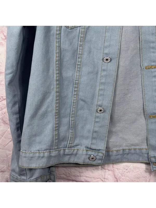 Women’s Light Wash Denim Jacket XXL Button Front Casual Jean Jacket - Image 3