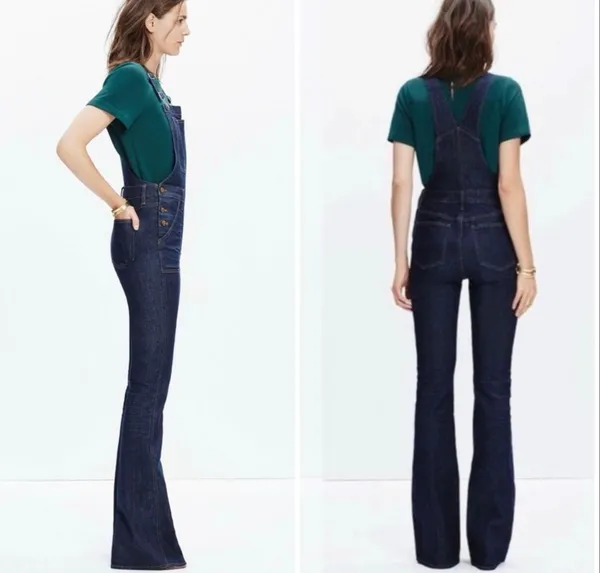 Madewell flea market flare crop dark wash overalls size 6 - Image 3