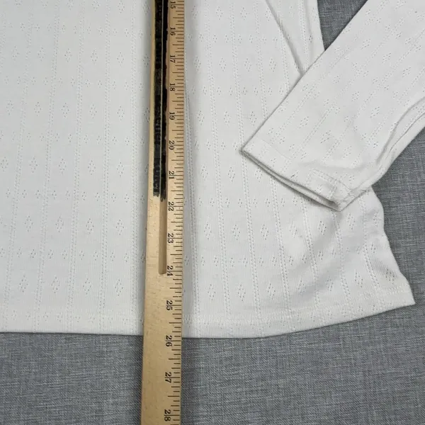 Well Worn T-Shirt Womens L White Crew Neck Long Sleeve Pointelle Knit Top - Image 4