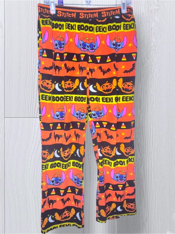 DISNEY STITCH Women’s Halloween Pajama Pants Orange Black Lounge Sleep - Image 3