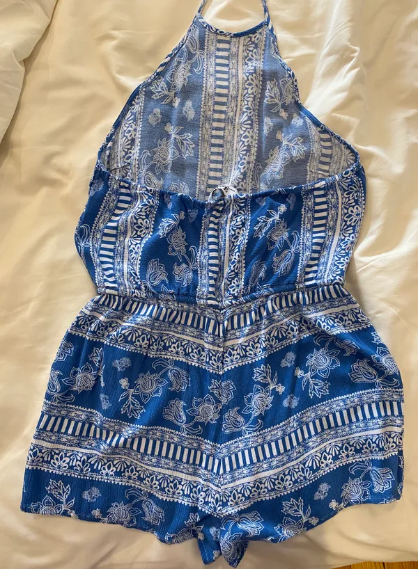 Lulus Blue & White Patterned Romper - Image 2