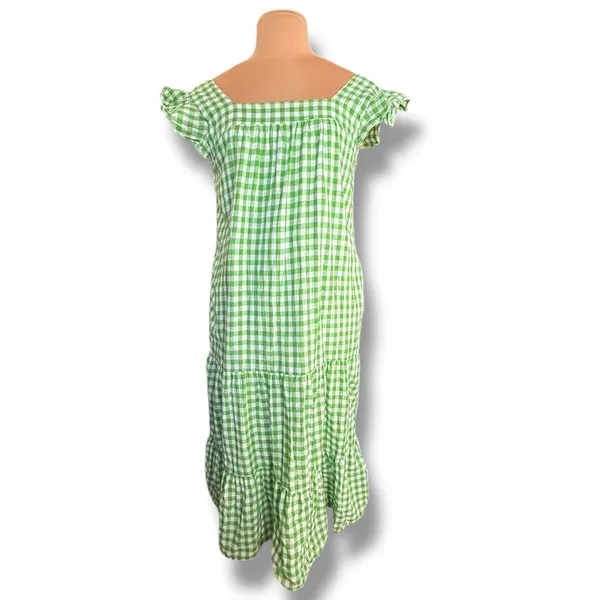 Draper James RSVP Green Gingham Plaid Cotton Midi Dress Ruffle Sleeves Medium‎ - Image 2