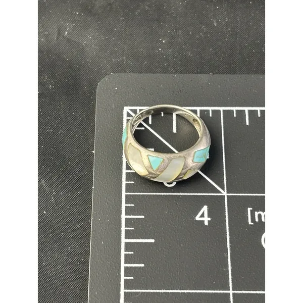 Sterling Silver Southwestern MOP/Turquoise Inlay Ring Size 7 - Stamp SX 925 - Image 7