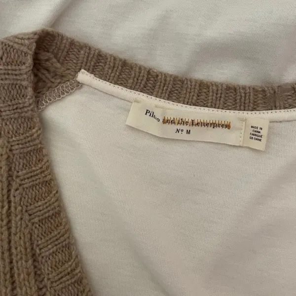 Anthropologie PILCRO Dually Clad Twofer Sweater Top Brown Wool Cable Knit M - Image 9