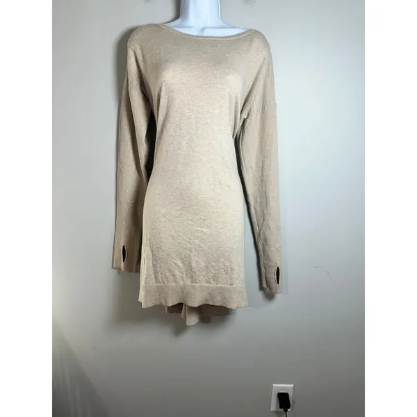 UGG‎ Liliana Sweater Dress Oatmeal Heather V-Back Thumbhole Mini XL - Image 3