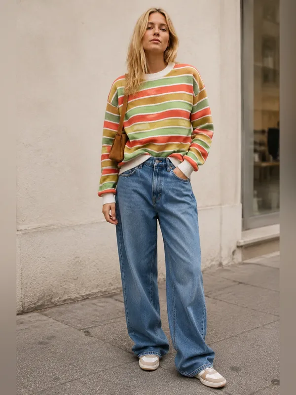 Striped Knit Sweater Small Wool Blend 90s Grunge Indie Skater Retro Crewneck EUC - Image 4