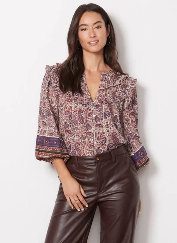 Cleobella Samara Bishop Sleeve Printed Cotton Blouse M - Image 2