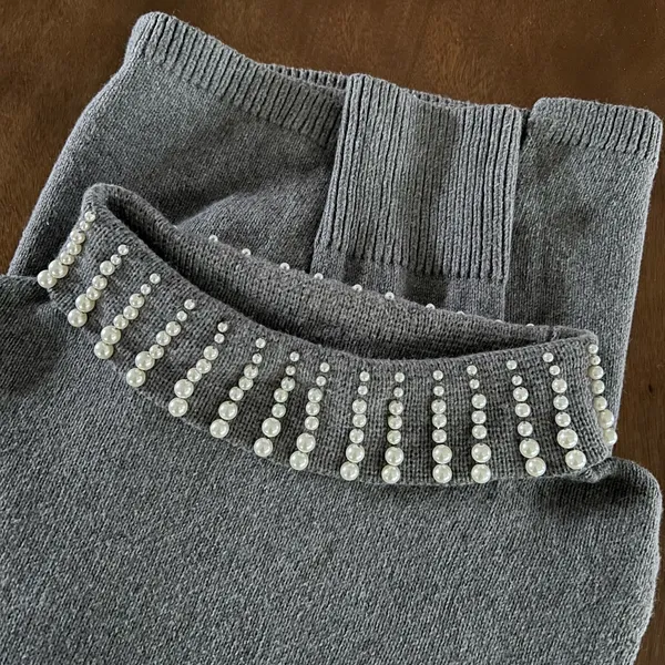 Women’s Talbots Sabrina Cashmere Blend Pearl Beaded Gray Tunic Sweater XS - Image 6