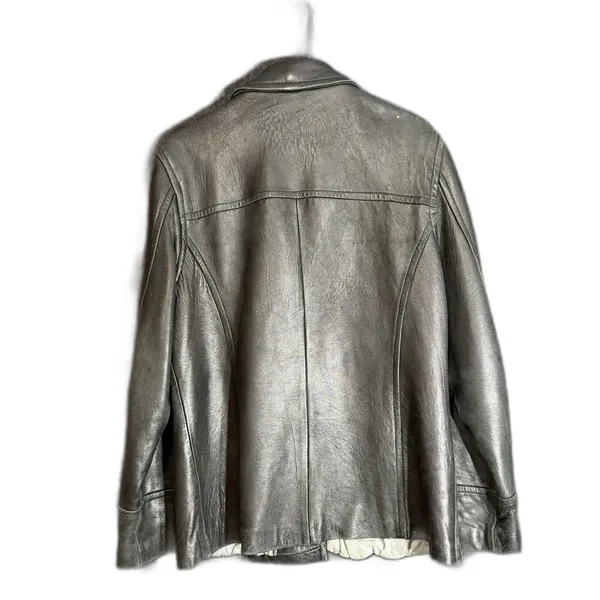 Gallery Womens Size Large Black Genuine Leather Jacket Button Front Blazer - Image 3