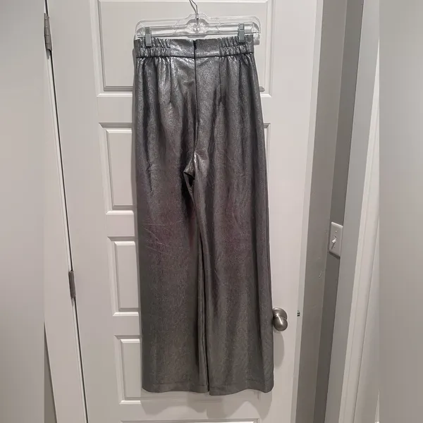 Anthropologie Hutch Silver Metallic Wide Leg Trouser Pants Size Small‎ NWT - Image 3