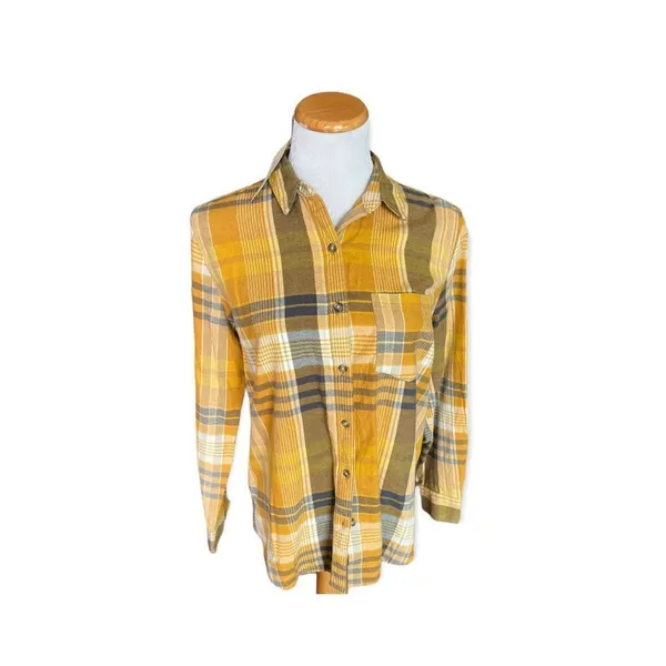 NWT Womens Universal Thread Plaid Yellow Autumn Long Sleeve Shirt - Sz XS - Image 3