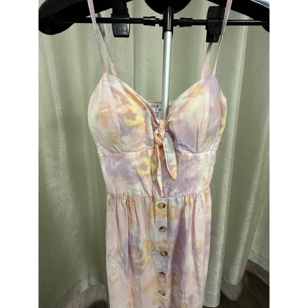 AUW Pastel Tie‎ Dye Milkmaid Mini Dress - Size M - Smocked Back & Button Front - Image 2