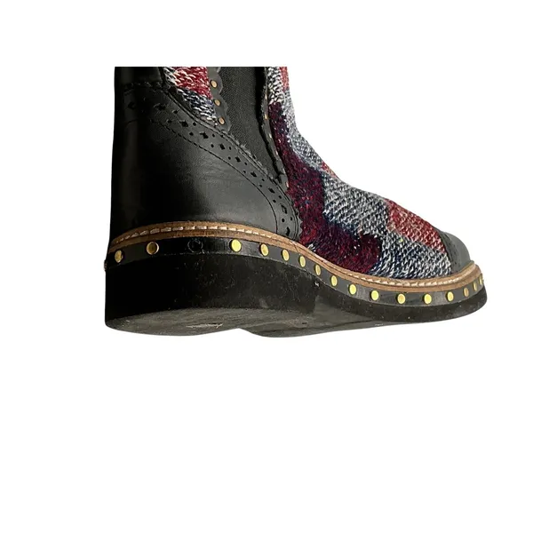 Free People Brayden Western Booties Black Kilim Woven Studded Leather 37 Womens - Image 9