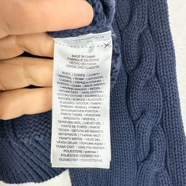 Lauren Ralph Lauren Cropped Cable Knit Sweater Size XL Navy Blue Cotton Classic - Image 4