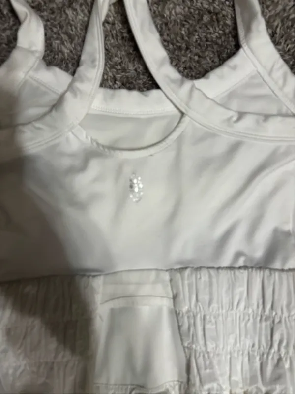 FREE PEOPLE FP Movement Prima Shortsie Romper Jumpsuit White Tiered Small - Image 11