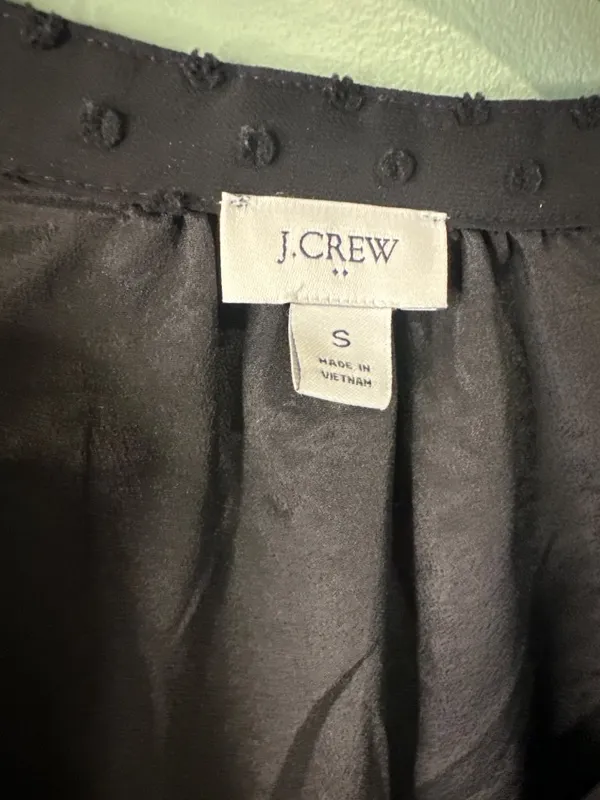 J.Crew Women's Small Black Sheer Swiss Dot Ruffle Neck Blouse Dark fairy dainty - Image 4