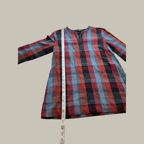Brooks Brothers Womens Red Blue Plaid Cotton 3/4 Sleeve V-Neck Tunic Top Size 4 - Image 7