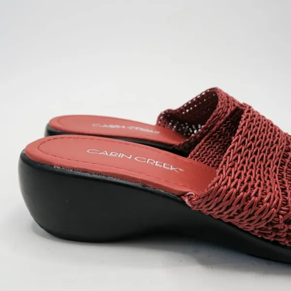 Vintage 90s Cabin Creek Red Woven Wedge Sandals - Image 6