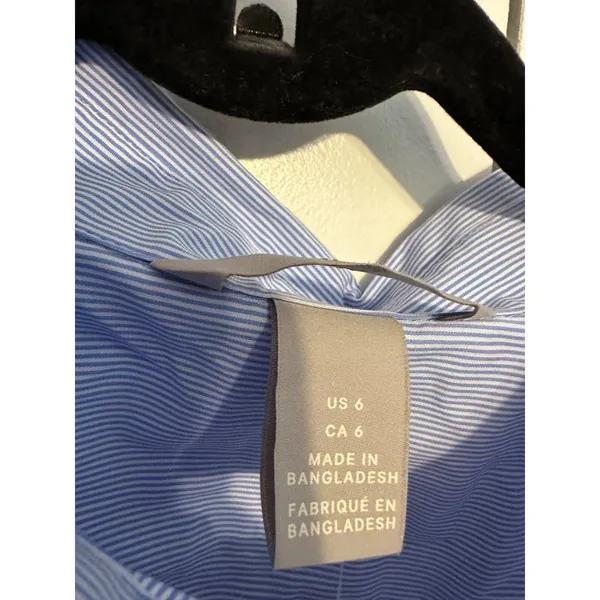 H&M Button Down Shirt Pinstripe Blue‎ Hidden Placket Size 6 Dark Academia Office - Image 6