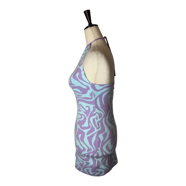 Motel Rocks Dress Women XS Purple Jagged Swirl Lavender Riri Knit‎ Halter Mini - Image 4