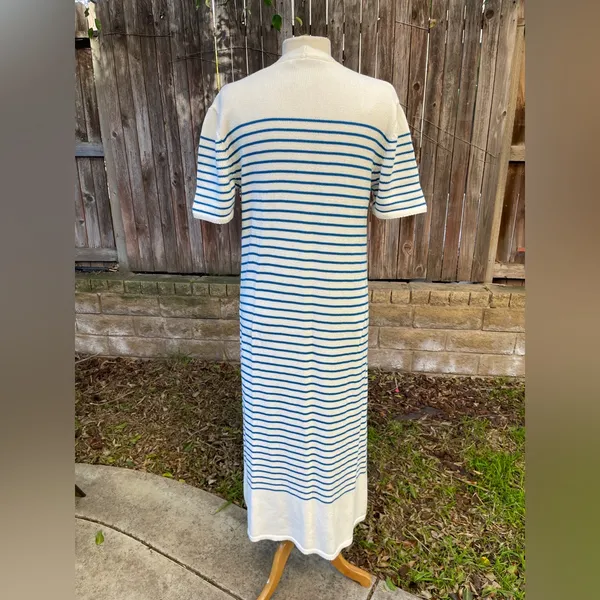 Zara Cream an blue striped Sweater long cardigan maxi dress nautical coastal L - Image 4