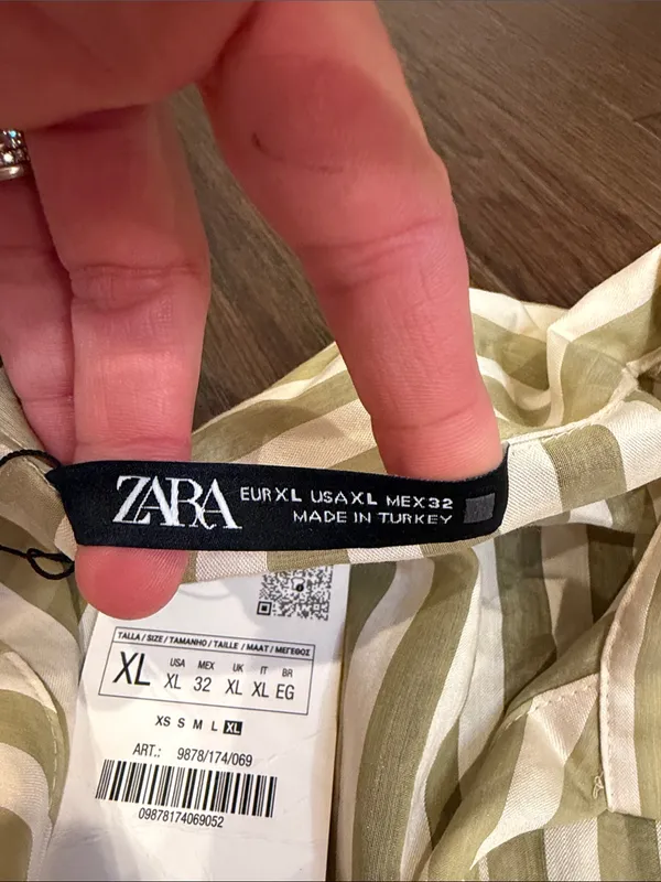 Zara Striped Green & Cream Button-Up Women's Shirt Size XL NWT - C30-139 - Image 3