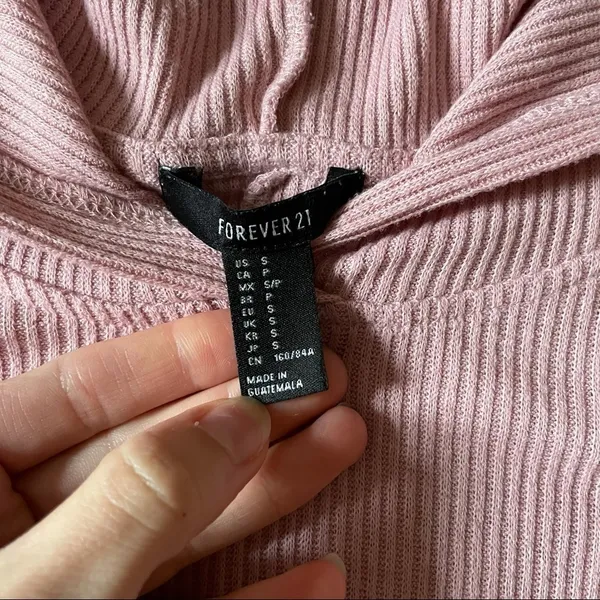 Forever 21 Blush Pink Cropped Ribbed Hoodie Size Small - Image 5