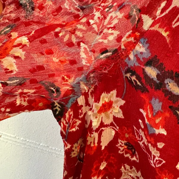 Loft Red Floral‎ Swiss Dot Midi Dress Long Sleeve Button Front V-Neck XS Red - Image 6