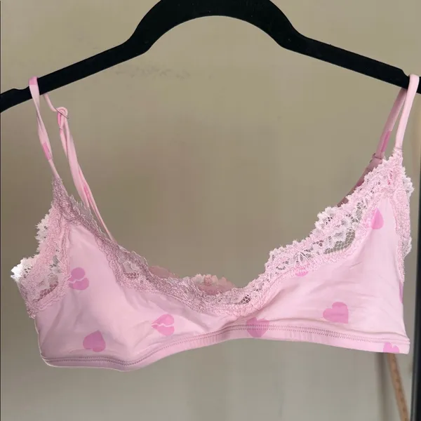 Skims‎ Heartbreaker Lace Scoop Bralette Pink Heart Print Small NWOT - Image 3